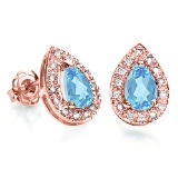 0.68 CT SKY BLUE TOPAZ AND ACCENT DIAMOND 10KT SOLID ROSE GOLD EARRING