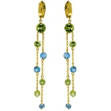 8.99 Carat 14K Solid Gold Chandelier Earrings Peridot Blue Topaz