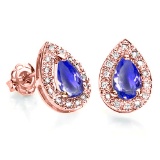 0.61 CT TANZANITE AND ACCENT DIAMOND 10KT SOLID ROSE GOLD EARRING