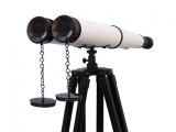 Floor Standing Admirals Oil-Rubbed Bronze-White Leather With Black Stand Binoculars 62in.