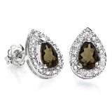 0.66 CT SMOKEY AND ACCENT DIAMOND 10KT SOLID WHITE GOLD EARRING