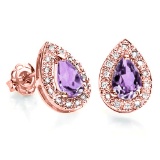 0.57 CT AMETHYST AND ACCENT DIAMOND 10KT SOLID ROSE GOLD EARRING