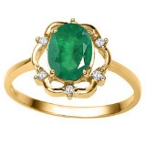 1.17 CT EMERALD AND ACCENT DIAMOND 0.02 CT 10KT SOLID YELLOW GOLD RING