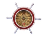 Wooden Rustic White and Red Ship Wheel Knot Faced Clock 12in.