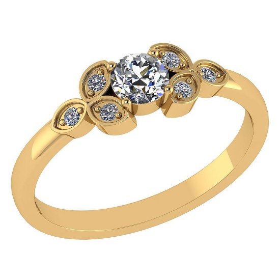 Certified .39 CTW Round Genuine Diamond (G-H/SI1-SI2) 14K Yellow Gold Ring