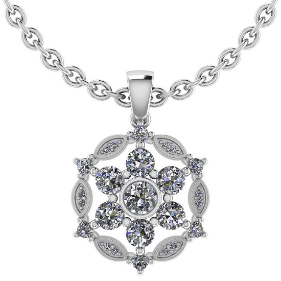 Certified 1.20 CTW Round Diamond 14K White Gold Pendant