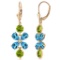 5.32 Carat 14K Solid Gold Petals Blue Topaz Peridot Earrings