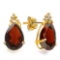 1.05 CT GARNET AND ACCENT DIAMOND 10KT SOLID YELLOW GOLD EARRING