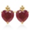 1.95 CARAT RUBY 10K SOLID YELLOW GOLD HEART SHAPE EARRING WITH 0.03 CTW DIAMOND