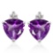 1.8 CARAT CREATED AMETHYST 10K SOLID WHITE GOLD TRILLION SHAPE EARRING WITH 0.03 CTW DIAMOND
