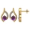 Certified .51 CTW Genuine Amethyst And Diamond (G-H/SI1-SI2) 14K Yellow Gold Stud Earring