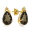 1.01 CT SMOKEY AND ACCENT DIAMOND 10KT SOLID YELLOW GOLD EARRING