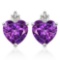 1.6 CARAT AMETHYST 10K SOLID WHITE GOLD HEART SHAPE EARRING WITH 0.03 CTW DIAMOND