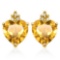 1.15 CARAT CITRINE 10K SOLID YELLOW GOLD HEART SHAPE EARRING WITH 0.03 CTW DIAMOND
