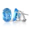 16 CTW 14K Solid White Gold French Clips Earrings Natural Blue Topaz