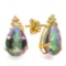 1.37 CT RAINBOW MYSTIC QUARTZ AND ACCENT DIAMOND 10KT SOLID YELLOW GOLD EARRING