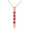 14K Solid Rose Gold Necklace Bar with Natural rubyes