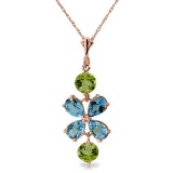 3.15 CTW 14K Solid Rose Gold Petals Blue Topaz Peridot Necklace