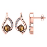 Certified .51 CTW Genuine Smoky And Diamond (G-H/SI1-SI2) 14K Rose Gold Stud Earring