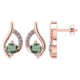 Certified .51 CTW Genuine Green Amethyst And Diamond (G-H/SI1-SI2) 14K Rose Gold Stud Earring