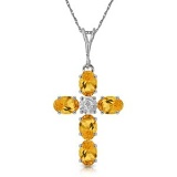 1.88 Carat 14K Solid White Gold Cross Necklace Natural Diamond Citrine