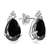 1.47 CT BLACK SAPPHIRE AND ACCENT DIAMOND 10KT SOLID WHITE GOLD EARRING