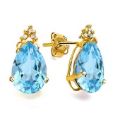1.02 CT SKY BLUE TOPAZ AND ACCENT DIAMOND 10KT SOLID YELLOW GOLD EARRING