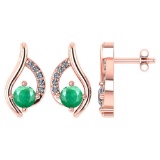 Certified .51 CTW Genuine Emerald And Diamond (G-H/SI1-SI2) 14K Rose Gold Stud Earring
