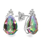 1.37 CT RAINBOW MYSTIC QUARTZ AND ACCENT DIAMOND 10KT SOLID WHITE GOLD EARRING