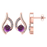 Certified .51 CTW Genuine Amethyst And Diamond (G-H/SI1-SI2) 14K Rose Gold Stud Earring