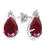 2.04 CT RUBY AND ACCENT DIAMOND 10KT SOLID WHITE GOLD EARRING