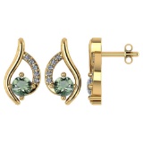 Certified .51 CTW Genuine Green Amethyst And Diamond (G-H/SI1-SI2) 14K Yellow Gold Stud Earring
