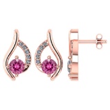 Certified .51 CTW Genuin Pink Tourmaline And Diamond (G-H/SI1-SI2) 14K Rose Gold Stud Earring