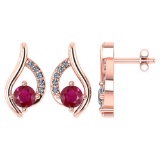 Certified .51 CTW Genuine Ruby And Diamond (G-H/SI1-SI2) 14K Rose Gold Stud Earring
