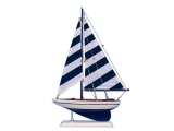 Wooden Blue Striped Pacific Sailer Model Sailboat Decoration 17in.