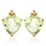 1.35 CARAT GREEN AMETHYST 10K SOLID YELLOW GOLD TRILLION SHAPE EARRING WITH 0.03 CTW DIAMOND