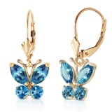 1.24 Carat 14K Solid Gold Butterfly Earrings Blue Topaz