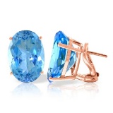 16 CTW 14K Solid Rose Gold French Clips Earrings Natural Blue Topaz