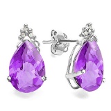 1.21 CT AMETHYST AND ACCENT DIAMOND 10KT SOLID WHITE GOLD EARRING