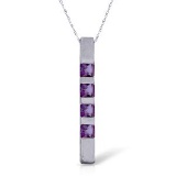 0.35 Carat 14K Solid White Gold Necklace Bar Natural Purple Amethyst