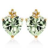 1.35 CARAT GREEN AMETHYST 10K SOLID YELLOW GOLD HEART SHAPE EARRING WITH 0.03 CTW DIAMOND