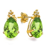 1.25 CT PERIDOT AND ACCENT DIAMOND 10KT SOLID YELLOW GOLD EARRING