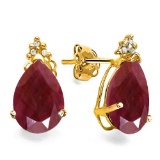 2.04 CT RUBY AND ACCENT DIAMOND 10KT SOLID YELLOW GOLD EARRING