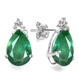 1.03 CT EMERALD AND ACCENT DIAMOND 10KT SOLID WHITE GOLD EARRING