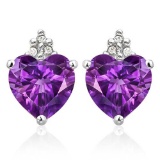 1.6 CARAT AMETHYST 10K SOLID WHITE GOLD HEART SHAPE EARRING WITH 0.03 CTW DIAMOND