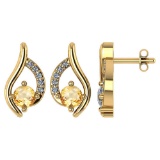 Certified .51 CTW Genuine Citrine And Diamond (G-H/SI1-SI2) 14K Yellow Gold Stud Earring