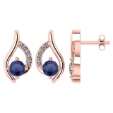 Certified .51 CTW Genuine Blue Sapphire And Diamond (G-H/SI1-SI2) 14K Rose Gold Stud Earring