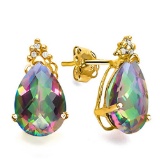 1.37 CT RAINBOW MYSTIC QUARTZ AND ACCENT DIAMOND 10KT SOLID YELLOW GOLD EARRING