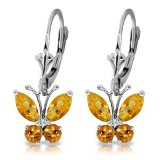 1.24 CTW 14K Solid White Gold Butterfly Earrings Citrine