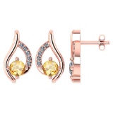 Certified .51 CTW Genuine Citrine And Diamond (G-H/SI1-SI2) 14K Rose Gold Stud Earring